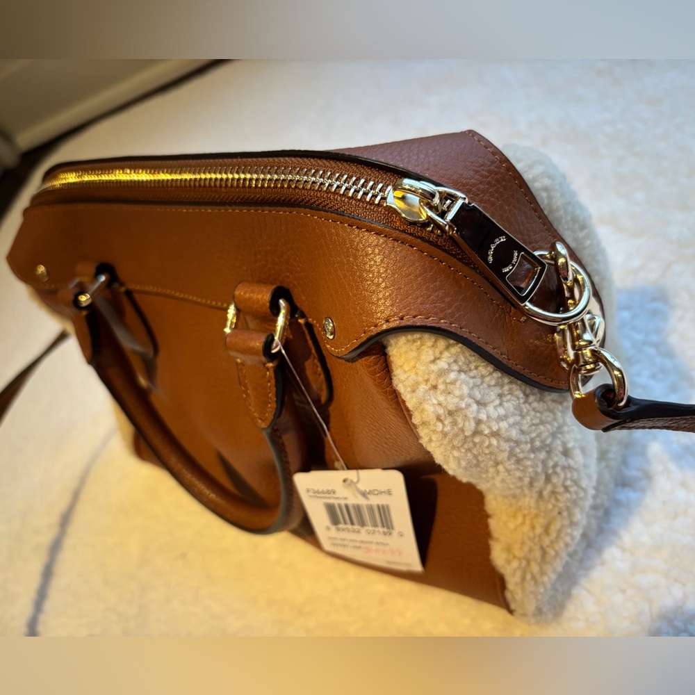 NWT Coach Mini Bennet Satchel brown leather shearling wool - Picture 5 of 7